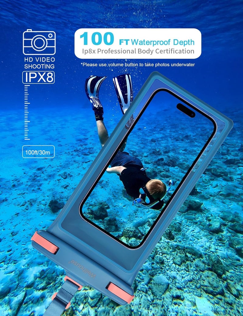 Wellhouse Waterproof Phone Pouch, Waterproof Phone Case for iPhone 16 15 14 13 12 Pro Max XS Samsung, IPX8 3D Cellphone Dry Bag Beach Essentials (1 Pack - Blue8.0, 8 inch) - Image 2